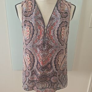INC International Concepts Paisley Sleeveless Blouse - Black and Coral